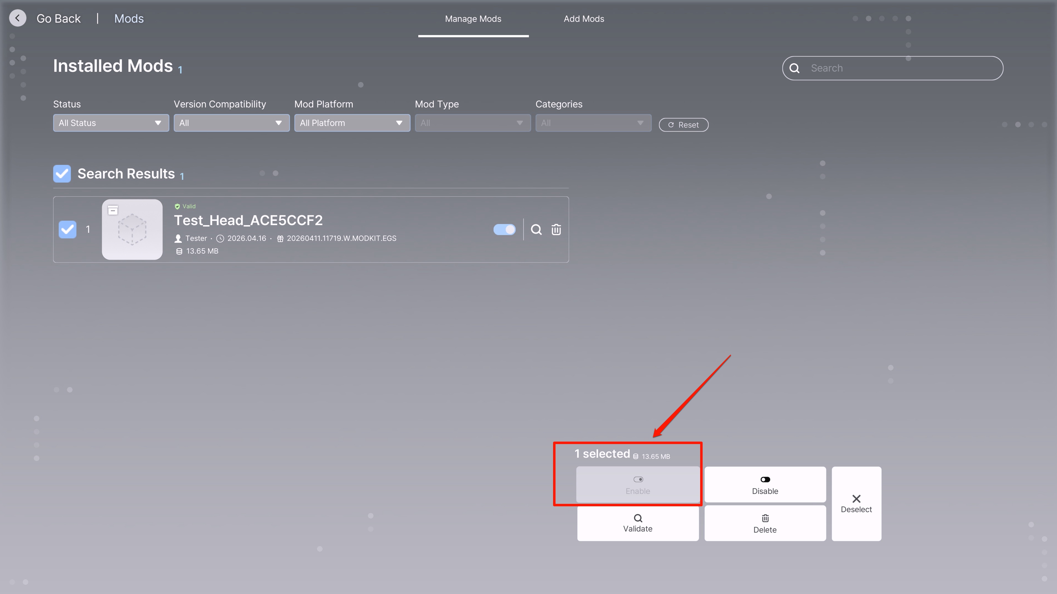 Mod Management Panel