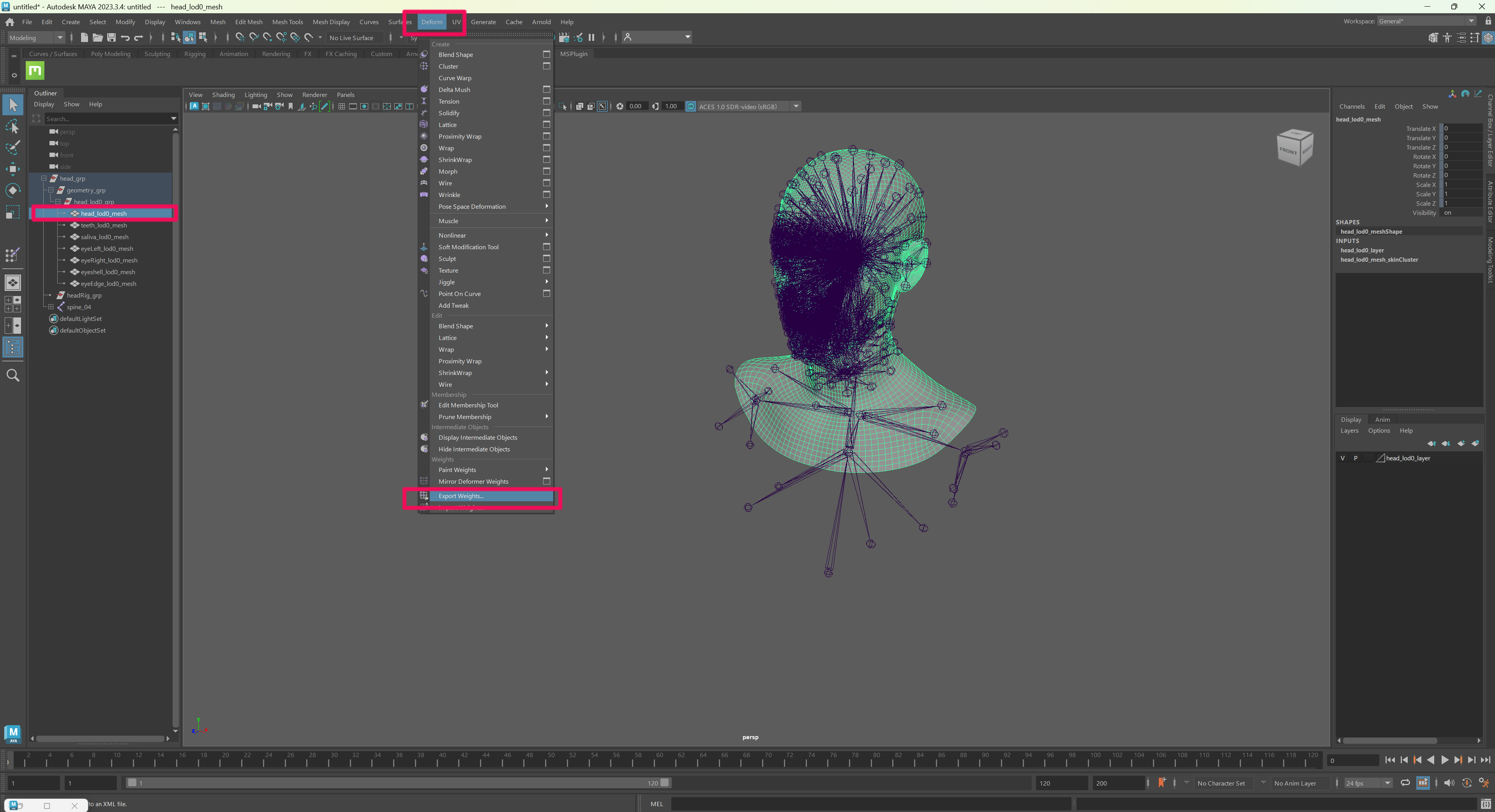 Export Skin Weight Menu