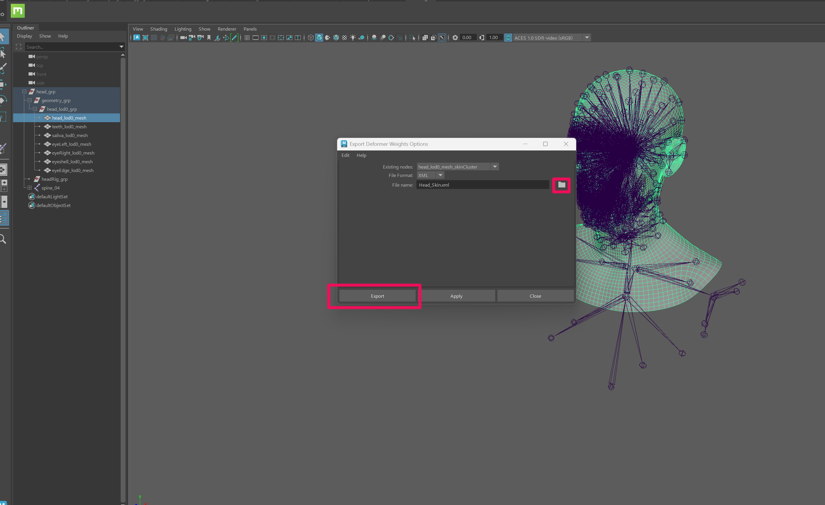 Export Skin Weight Dialog