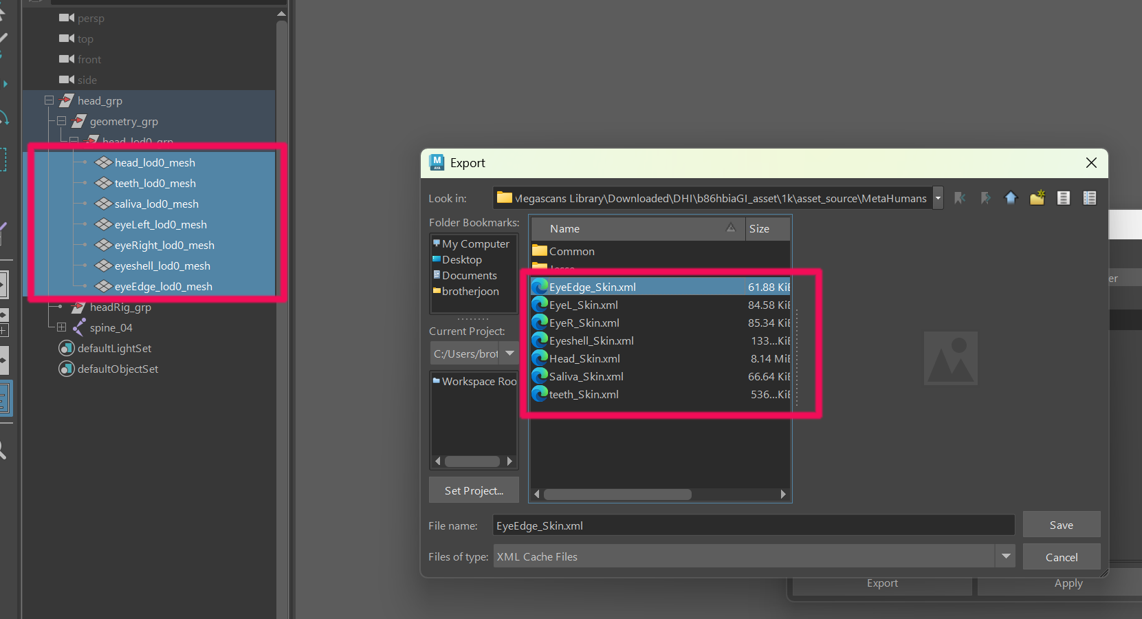 Head Mesh Skin Weight Export