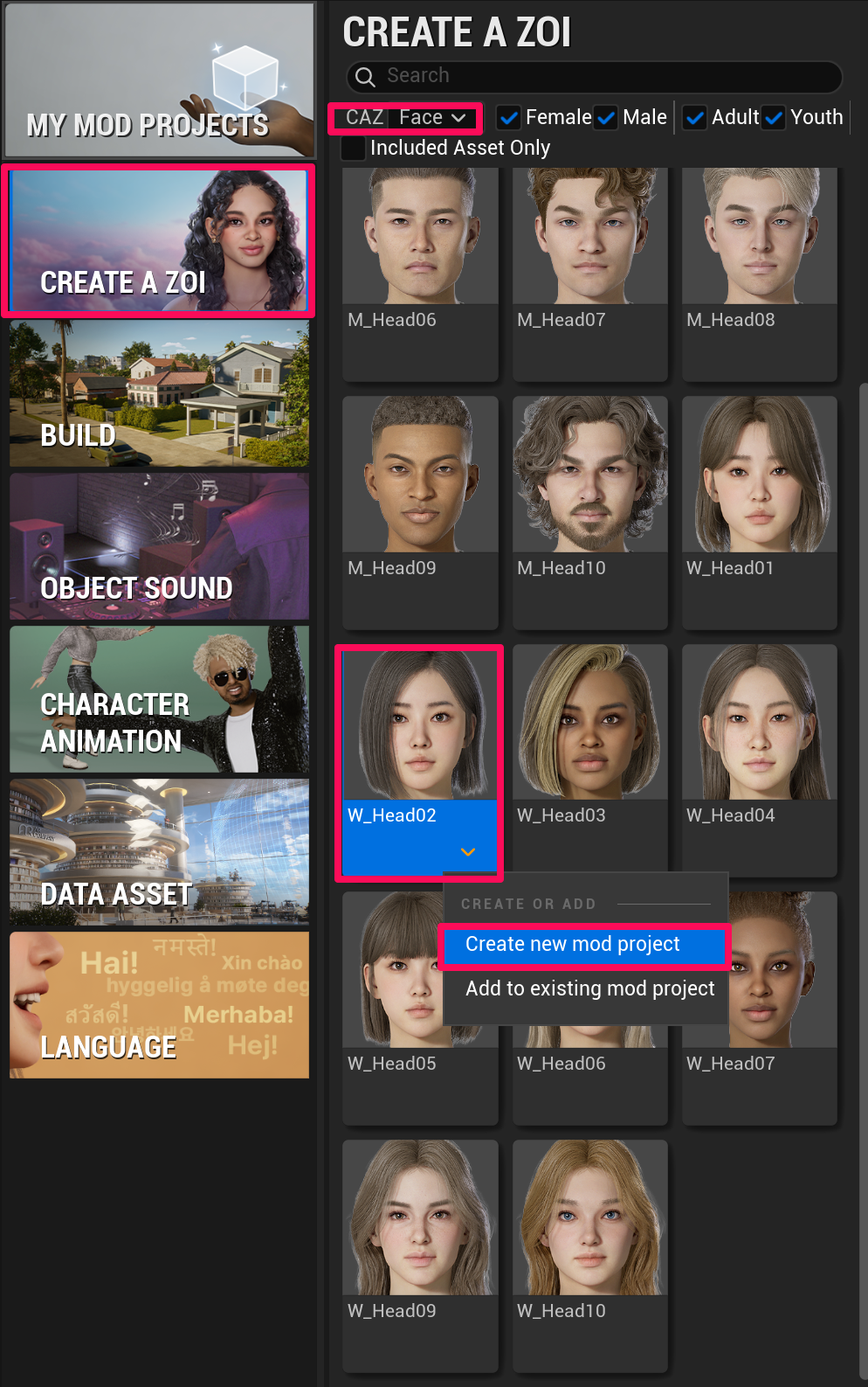 Create a Face Project in the ModKit