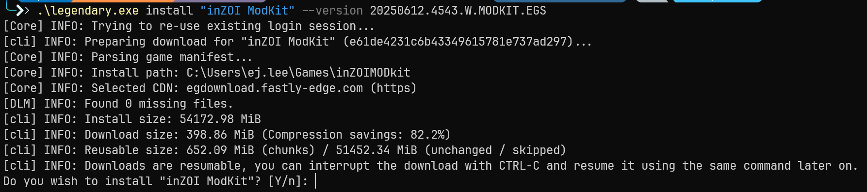 Legendary install version