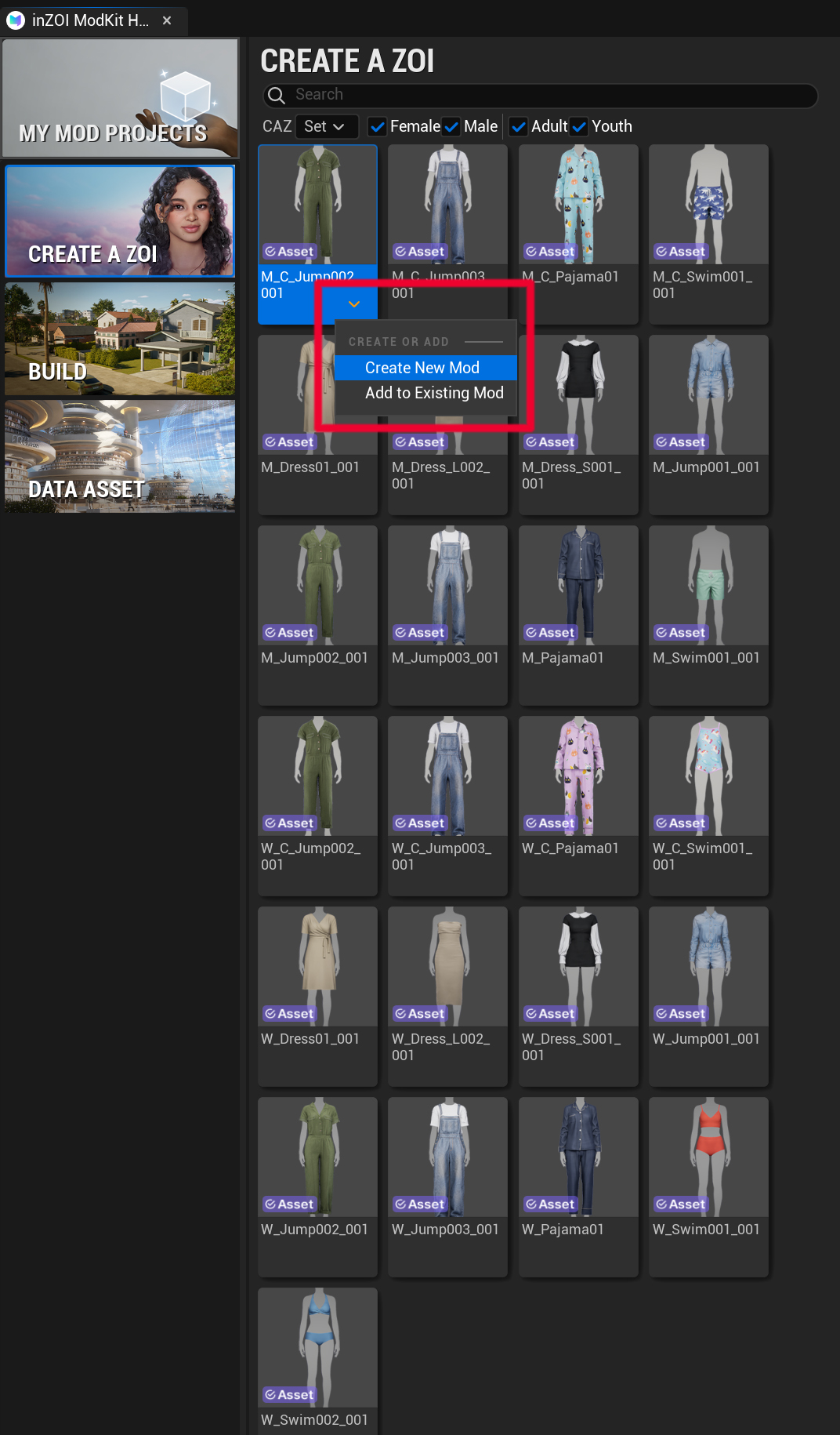 Choose Create Mod