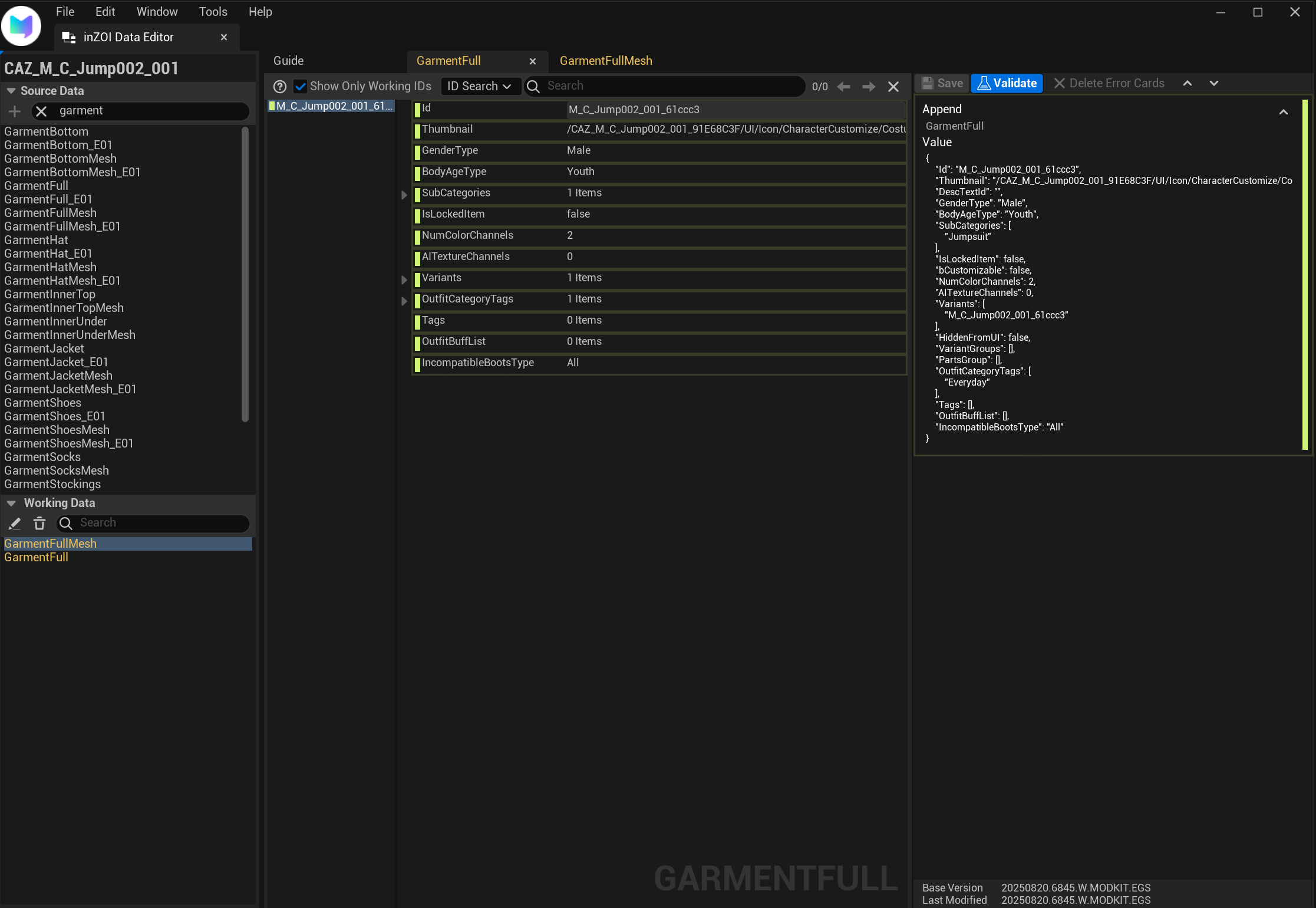 inZOI Data Editor Screen