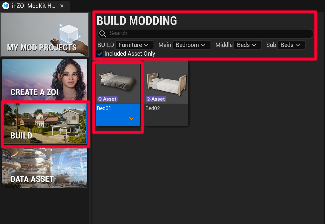 Select Build Asset