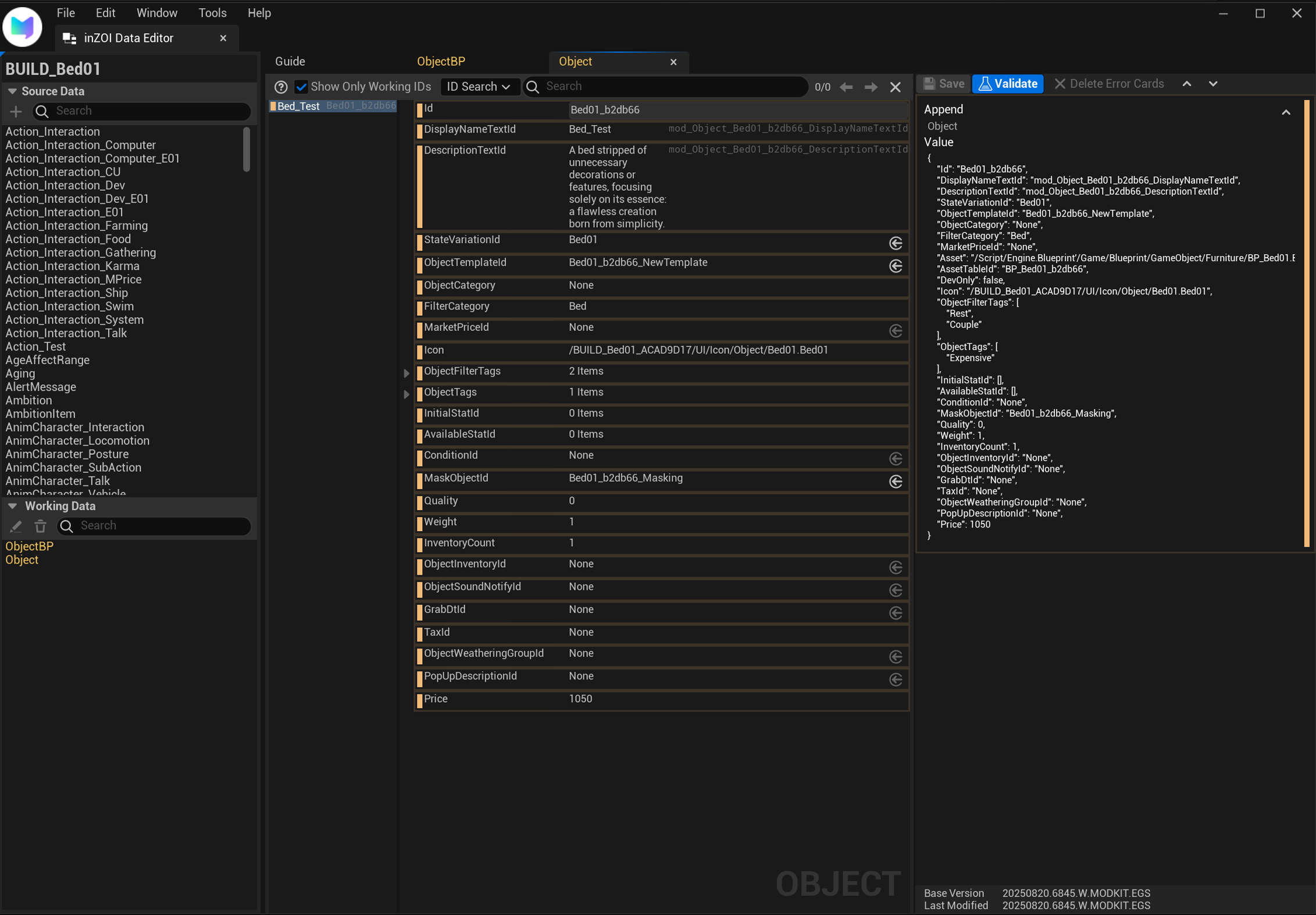 inZOI Data Editor Screen