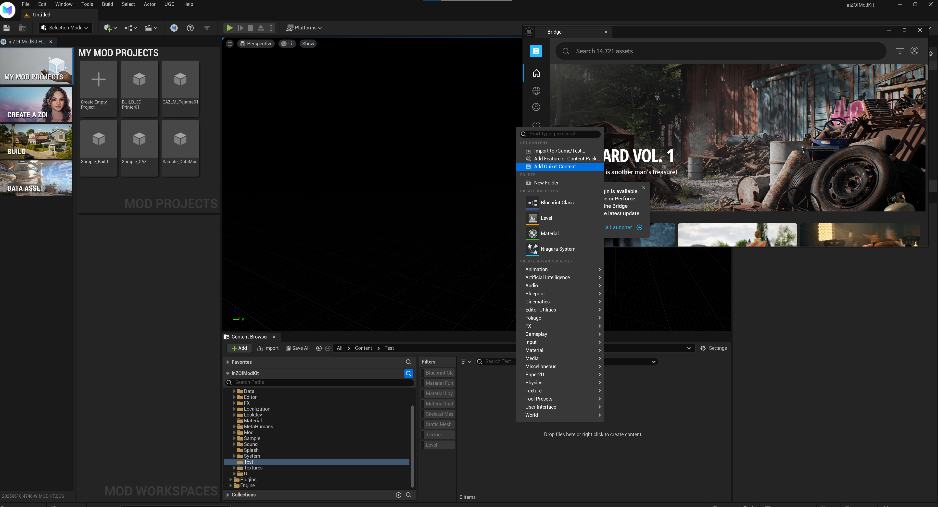 Create Folder and Launch Quixel Bridge